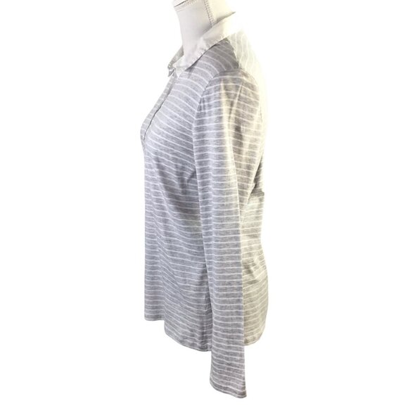 Amina Rubinacci Italy Polo Long Sleeve Gray White Stripe Cotton Size 48 or US 12 - Picture 5 of 10